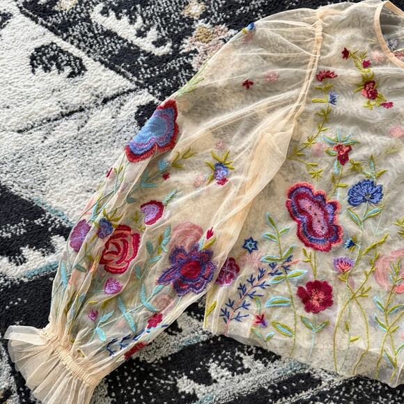 Anthropologie The Layla Long-Sleeve Appliqué Mesh Blouse - Picture 6 of 7